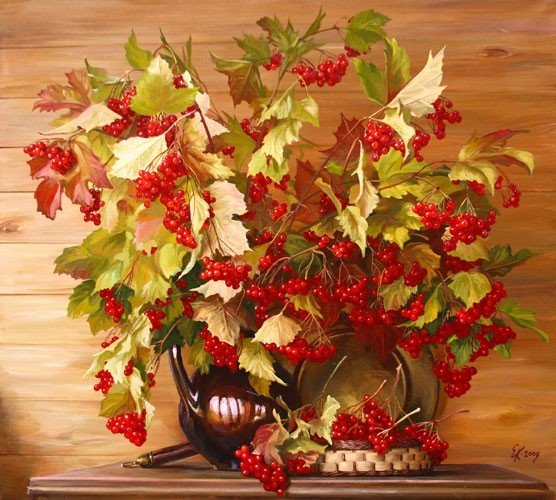 Осенний букет - стол, плоды, букет, ваза - оригинал