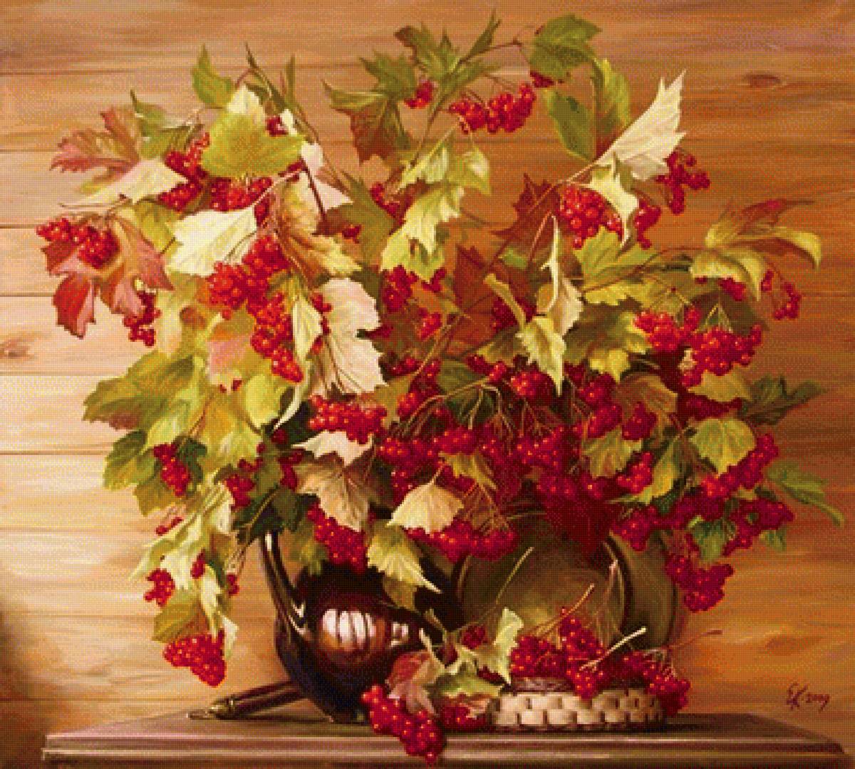 Осенний букет - плоды, букет, ваза, стол - предпросмотр