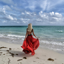 Схема вышивки «девушка в красной юбке у моря»