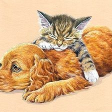 Схема вышивки «котёнок и щенок»