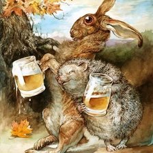 Оригинал схемы вышивки «заяц с ежиком и пивом» (№1878670)