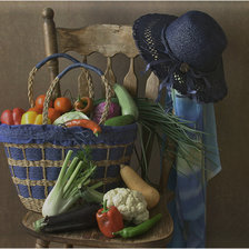 Схема вышивки «Корзина с овощами на стуле»