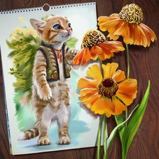 Кошечка и цветы
