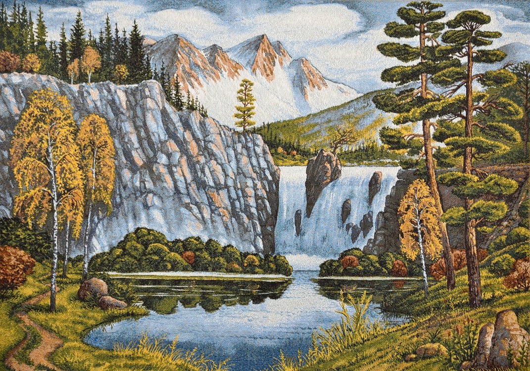 Горный пейзаж - горы, осень, водопад, река - оригинал