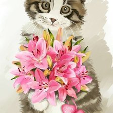 Схема вышивки «Кошечка и цветы»