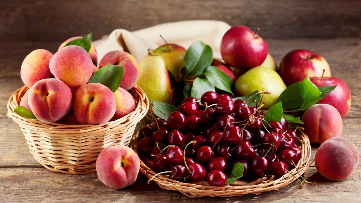 Фрукты - фрукты, вишня, натюрморт, яблоки, персики - оригинал