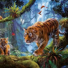 Схема вышивки «Семейство тигров»