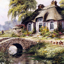 Схема вышивки «Cottage with a Bridge.»