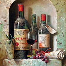 Оригинал схемы вышивки «Натюрморт с вином и виноградом» (№1929885)