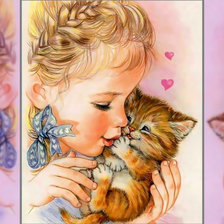 Схема вышивки «Девочка с котиком»