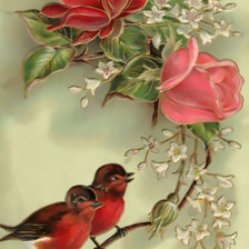 Схема вышивки «Птички на розе.»