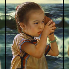 Схема вышивки «Девочка слушает море.»