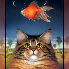 Оригинал схемы вышивки «Котик и золотая рыбка.» (№1937448)