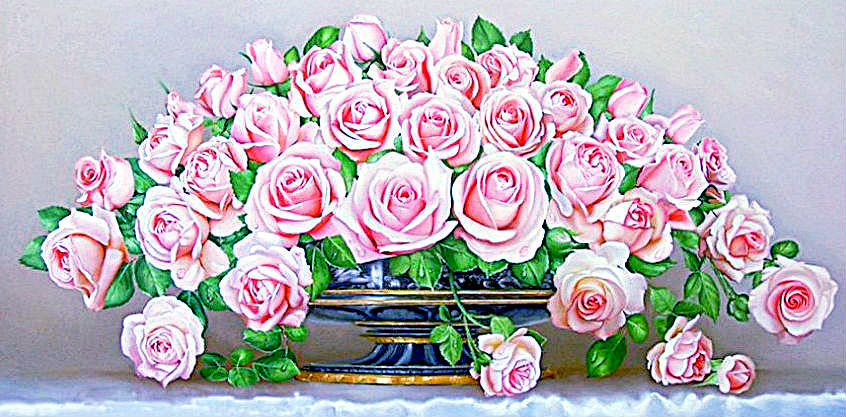 Розы - розовые розы, цветы в вазе, цветы - оригинал