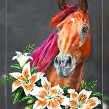 Схема вышивки «Оранжевый конь и лилии.»