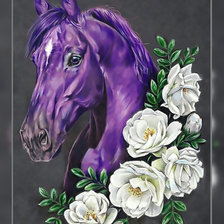Схема вышивки «Черничный конь и белые розы.»