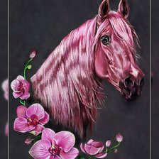 Схема вышивки «Розовый конь и орхидея.»
