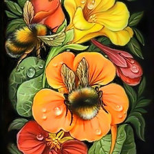 Оригинал схемы вышивки «Настурция и пчёлки.» (№1953068)
