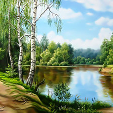 Схема вышивки «Пейзаж у реки.»