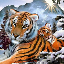 Схема вышивки «Амурский тигр с тигрёнком.»