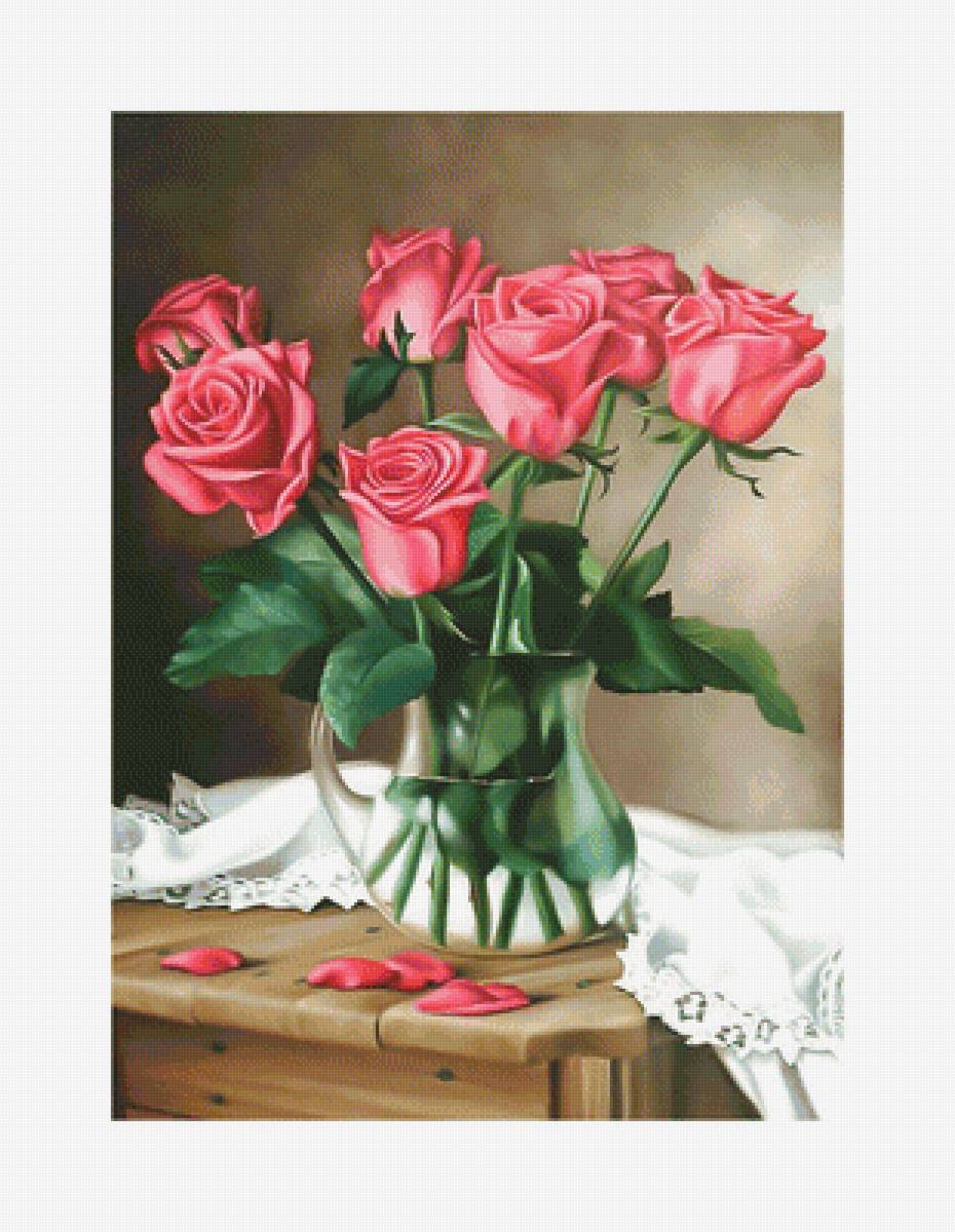 Красные розы. - ваза., цветы, красные, букет, розы - предпросмотр