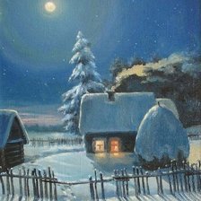 Схема вышивки «Зимний вечер в деревне»