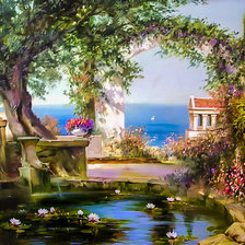 Схема вышивки «Pond with Water Lilies.»
