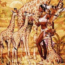 Схема вышивки «Девушка с жирафами»