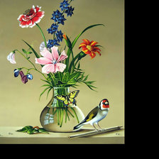 Схема вышивки «Полевые цветы, птичка, бабочка.»