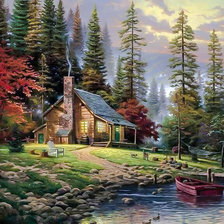 Схема вышивки «Landscape with a Cabin.»