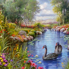 Схема вышивки «Pond of Swans.»