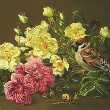 Схема вышивки «Птичка и розы»