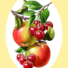 Схема вышивки «Серия "Фруктово-ягодная". Яблоки, вишни»
