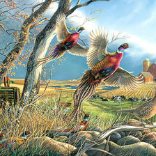Оригинал схемы вышивки «Осенний пейзаж с фазанами.» (№1980584)
