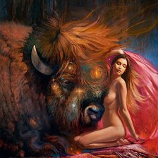Схема вышивки «Девушка и бизон, Джулия Белл»