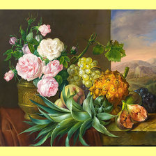 Оригинал схемы вышивки «Натюрморт с розами и ананасом.» (№1983515)