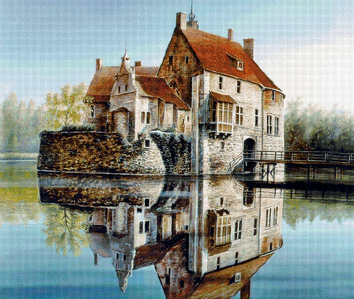 старый замок - отражение, река, замок - предпросмотр