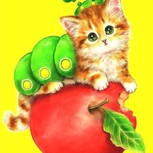Схема вышивки «котёнок и яблоко»