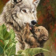 Схема вышивки «волчица с волченком»