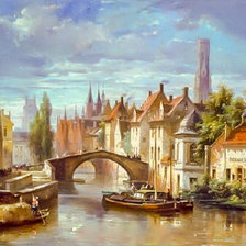 Схема вышивки «Barge in the Bruges Canal.»