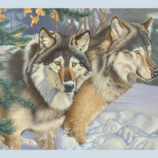 Оригинал схемы вышивки «Волки в зимнем лесу.» (№2007446)