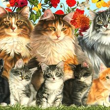 Схема вышивки «кошки с котятами»