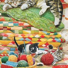 Оригинал схемы вышивки «кошка с котятами» (№2010998)