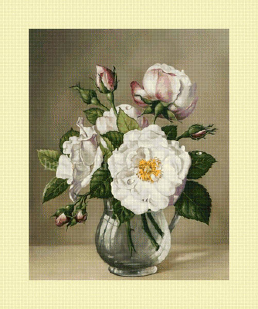 Розы. Букет. - букет, ваза, цветы, живопись, розы - предпросмотр