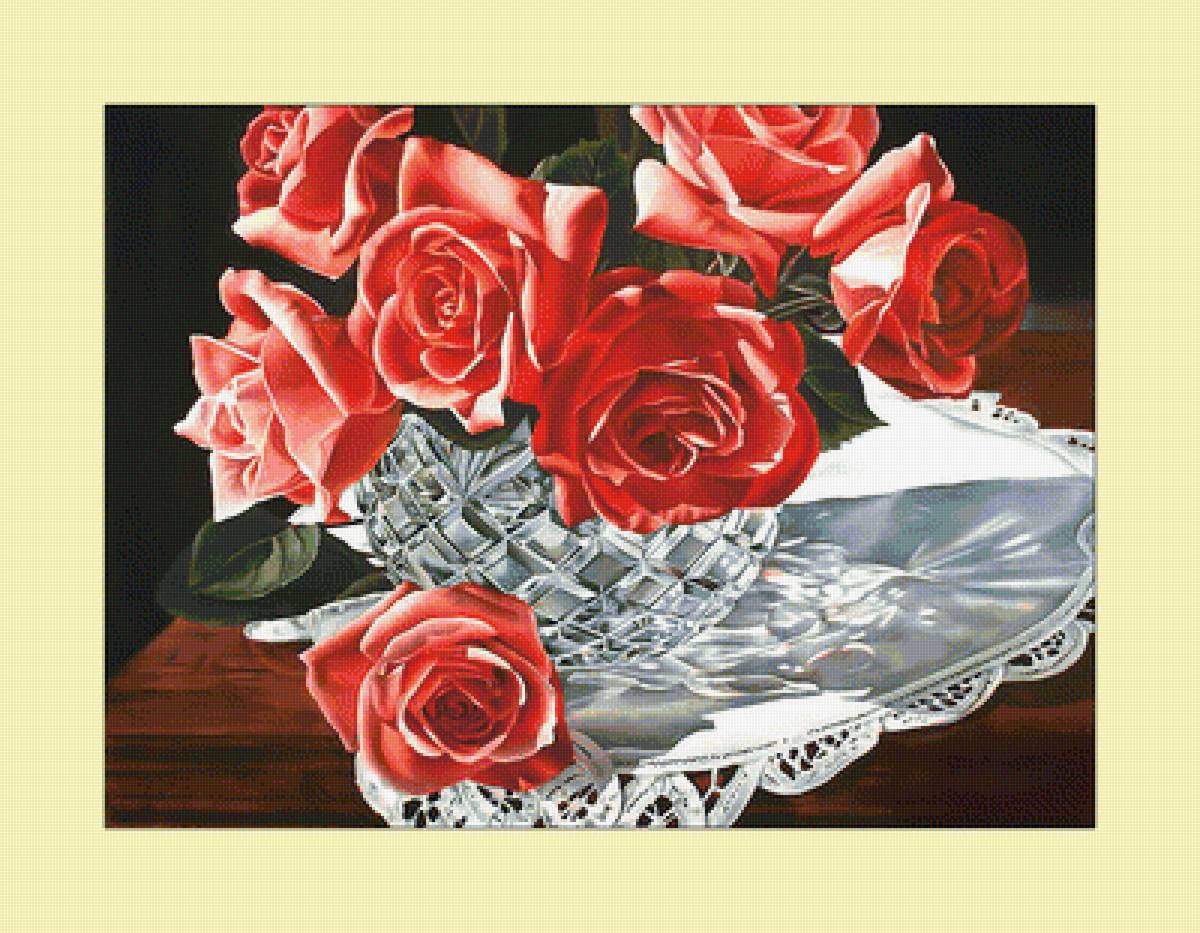 Розы. - розы, живопись, красные, цветы, букет - предпросмотр
