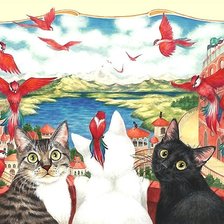 Схема вышивки «кошки и птицы»