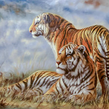 Схема вышивки «Couple Tigers.»