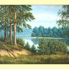 Оригинал схемы вышивки «Пейзаж у реки.» (№2030709)