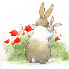 Оригинал схемы вышивки «Крольчиха и маленький кролик» (№2035551)
