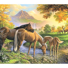 Схема вышивки «Пейзаж с лошадьми.»